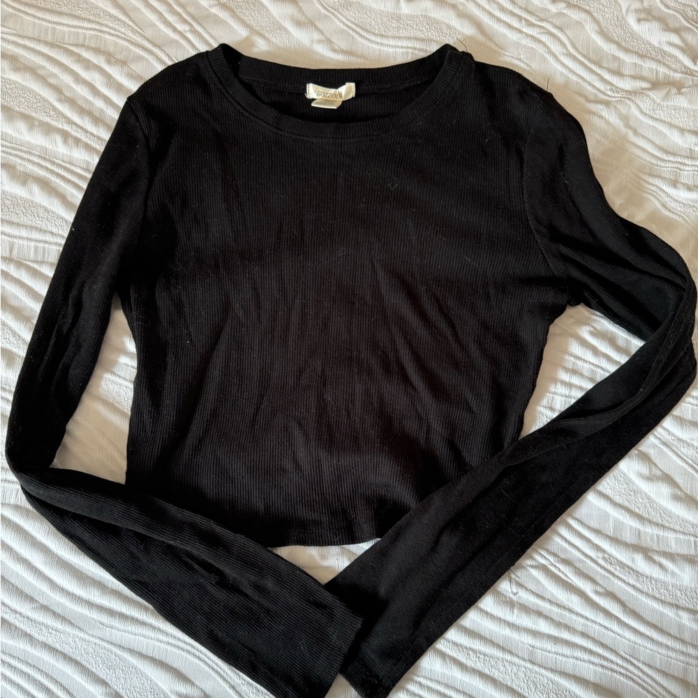 Bozollo Ribbed Black Long Sleeve